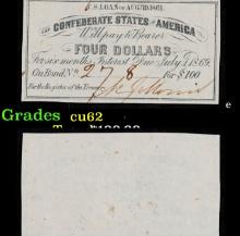 1861 Confederate States Four Dollars Note Grades Select CU