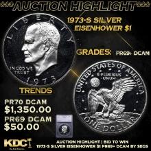 Proof ***Auction Highlight*** 1973-s Silver Eisenhower Dollar 1 Graded pr69+ dcam BY SEGS (fc)