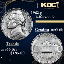 1962-p Jefferson Nickel 5c Grades GEM+ 5fs