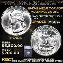***Auction Highlight*** 1947-s Washington Quarter Near TOP POP! 25c Graded ms67+ BY SEGS (fc)
