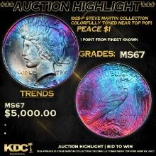 ***Auction Highlight*** 1925-p Peace Dollar Steve Martin Collection Colorfully Toned Near Top Pop! $