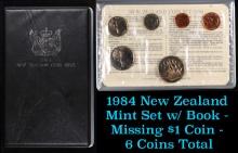 1984 New Zealand Mint Set w/ Book - Missing $1 Coin - 6 Coins Total Grades Brilliant Uncirculated