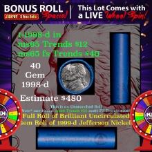 1-5 FREE BU Nickel rolls with win of this 1998-d SOLID BU Jefferson 5c roll incredibly FUN wheel