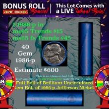 1-5 FREE BU Nickel rolls with win of this 1986-p SOLID BU Jefferson 5c roll incredibly FUN wheel