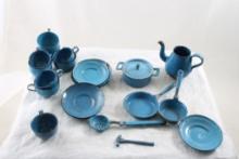 23 Piece Blue Enamelware Child's Play Tea Set