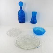 Vintage Blue Blenko Vase & Other Glassware