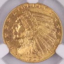 Certified 1908 U.S. $2 1/2 Indian head gold coin