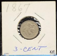 1867 Three Cent Nickel XF