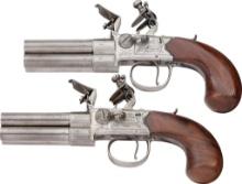 Pair of Engraved Richards Four-Barrel Tap-Action Boxlock Pistols
