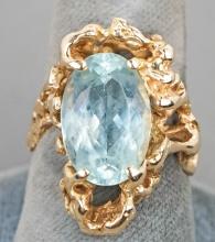 14k Gold Ring w/ Aquamarine Colored Stone, Sz. 7.5