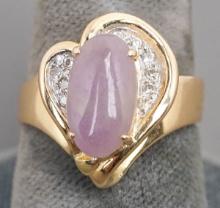 14k Lavender Jade & Diamond Ring, Sz. 7.5