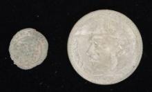 Hungary Matthias II Silver Denar & Brazil 2,000 Reis-1935