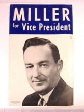 Vintage 1964 Bill Miller for Vice President Campaign Sign (Barry Goldwater)