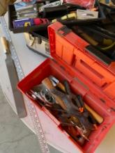 2) tool boxes full of assorted tools & hardware, 15" rasp, aluminum yard stick