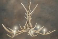 Beautiful Elk Horn Hanging Chandelier, 31" T x 68" diameter, consisting of several matching sets of