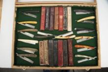 Collection of 14 vintage Straight Razors and Straight Razor Boxes, some are marked "Germany" some ar