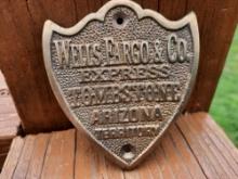 Brass Wells Fargo & Co Tombstone Arizona Plaque Sign Arizona Territory Wells Fargo Express Shield