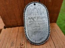 WW Wilber Slave Seller Auctioneer Charleston South Carolina Tag