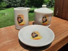 Aunt Jemima Ceramic Condiment Set Sugar Creamer & Butter Pat Plate