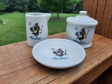 Chicken In The Rough Syracuse China USA Ceramic Pottery Condiment Set Sugar Butter Plate & Creamer