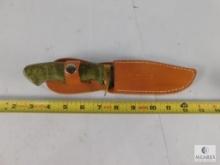 Knife with Ornate Handle and Leather Sheath