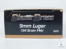 50 Rounds Blazer Brass 9mm Luger 124 Grain FMJ