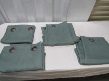Set Of 4 Six Ring Window Curtains / Panels - Teal Green