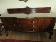 Extraordinary Chippendale Style Flame Crain Mahogany Bow Front Sideboard Carved Shell &