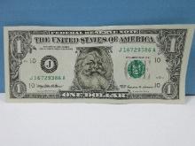 The Santa Claus US One Dollar Bill Federal Reserve Bank Series 1999 Legal Tender Bill