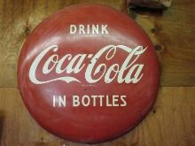 Hard To Find Collectors "Drink Coca-Cola In Bottles" Large 48" Red Button Advertising Disc Sign