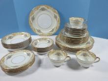 34 pcs. Noritake Fine China Batista Pattern Dinnerware Features Plates Bowls, Cups and Saucers