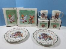 Adorable 4 pcs. Longaberger Pottery Roger and Ginger 2-Holiday 9" Cookie Plates Collectible