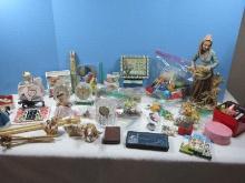 Dealer Lot Relpo & Other Figurine Planters, Novelty Key Chain Rings, Jacks, Mini Figurines,