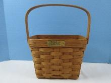 Retired Longaberger 1992 Edition Dresden Basket w/ Swing Handle and Plaque Hand Woven