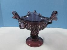 Striking Amethyst Pressed Glass L.G. Wright Beaded Panel 7" Compote Ruffled Edge