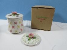 3 pc. Longaberger Pottery Dogwood Pattern Pink/Yellow Flowers Green Lattice Tumbler