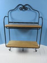 Longaberger Metalworks Wrought Iron Organizing Center 2 Tier Wall Shelves w/ Wooden