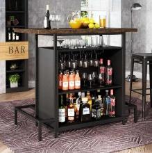 Tribesigns Industrial Home Bar Unit, 3-Tier Liquor Bar Table with Glasses Holder and Metal Footrail,