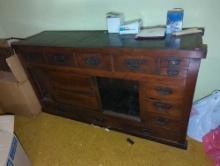 (UPH) ORIENTAL JAPANESE DARK WOOD SIDEBOARD, GOOD CONDITION WITH SOME COSMETIC WEAR, 56"X 3/4"X29
