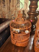 (UPOFC) ANTIQUE CHINESE BAMBOO BIRD CAGE WITH VERY NICE CARVED DRAGON DETAILING. IT MEASURES 8-1/2"