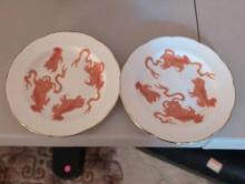 (UPOFC) PAIR OF WEDGEWOOD BONE CHINA BREAD PLATES IN THE RED CHINESE TIGERS PATTERN R4625. MADE IN