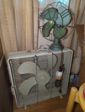 (UPBR1) LOT OF 2 VINTAGE FANS TO INCLUDE. COOL SPOT TABLE FAN, AND A SQUARE FLOOR FAN, UNTESTED