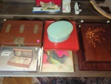 (UPBR2) LOT OF ASSORTED JEWELRY BOXES INCLUDING CHINESE LOCKING CHEST, WOODEN NESTING BOXES, WALNUT