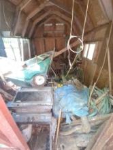 (SHED) CONTENTS OF SHED TO INCLUDE: (2) VINTAGE BIKES, A PROPANE GRILL, RADIO CART WHEELBARROW, YARD