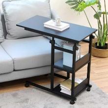 Bonzy Home Side Table with Wheels, Height Adjustable Snack end Table with Storage Shelf, Model