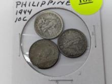1944 Phillipines 100C - 3 coins - silver