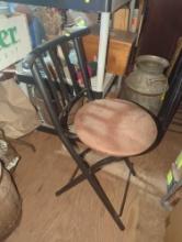 (GAR) Lot of 4 Black Metal Folding Bar Stools with Brown Seats, Approximate Dimensions - 34" H x 17"