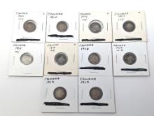 1907-1919 Canada - 10 Cents - (10 coins) - silver