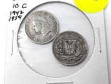 1942, 1959 Dominican republic - 10C - (2 coins) silver