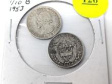 1953 Panama - 1/10 B - (2 coins) - silver